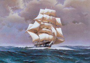 van het prachtige schilderij van scheepsschilder C.A. de Vries werden ook ansichtkaarten gemaakt..