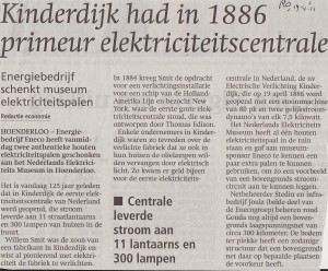 in 1886 kreeg Kinderdijk de eerste electriciteitscentrale van Nederland