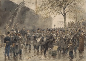 inscheping koloniale troepen 1882, aquarel Hoynck v.Papendrecht, coll. Atlas v.Stolk