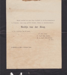 rouwkaart Neeltje (Nees) van der Hoog 1903